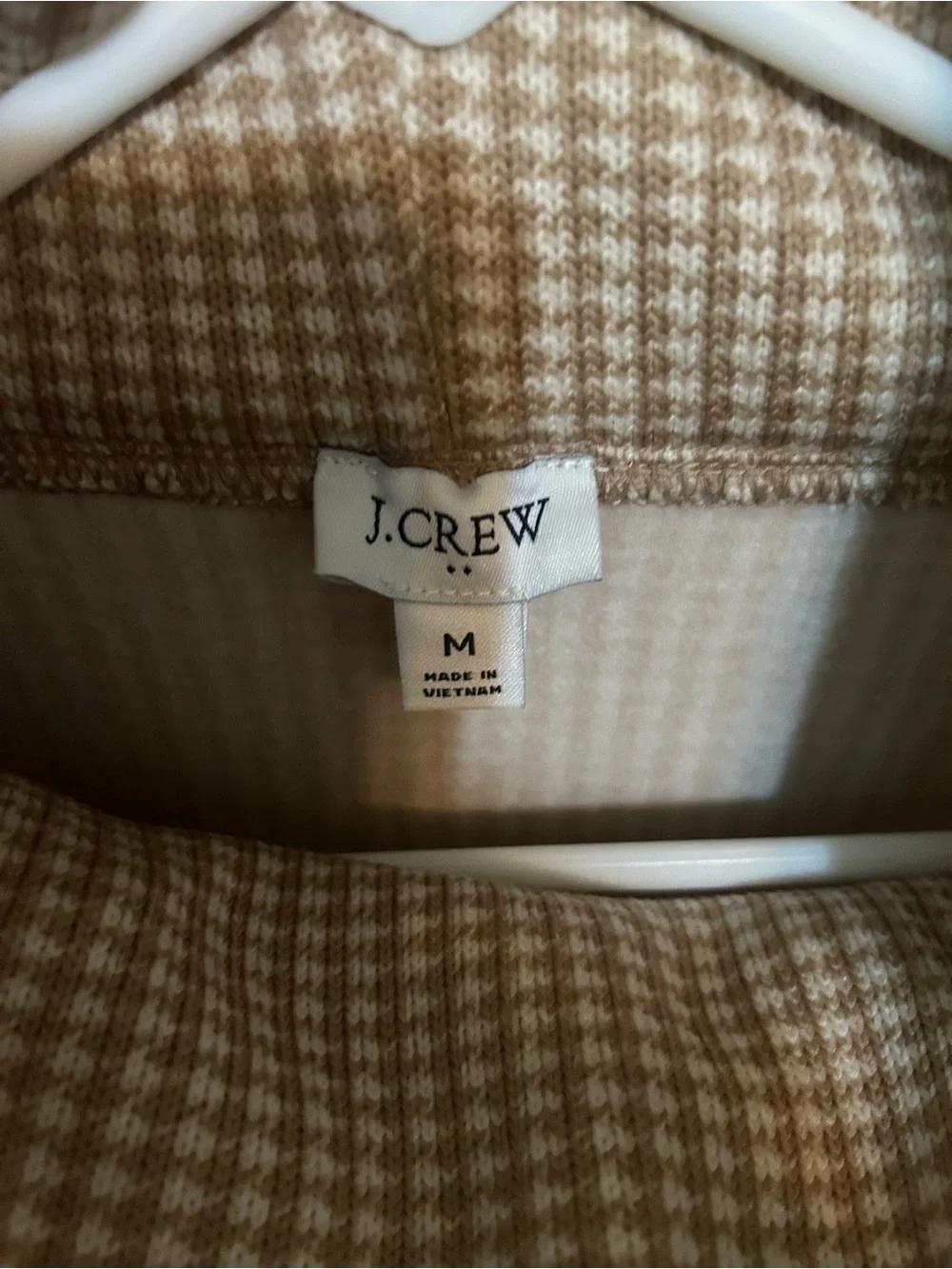 J. Crew Tan and Cream Houndstooth Cowl Neck Sweater